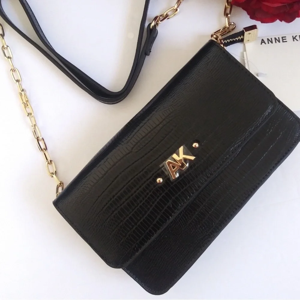Anne Klein Crossbody Mini Bag Wallet‎ on a Chain IPhone Compartment Formal Black